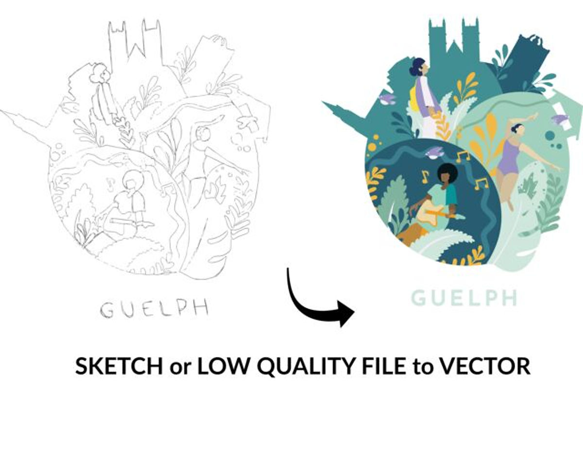 Vector artwork examples showing logo cleanup for VTR Uniforms art and digital services